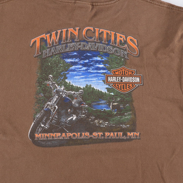 Harley-Davidson Eagle Pattern Motorcycle Bike T-shirt Made in USA Men's XXL cotton brown type Vintage Second Hand
