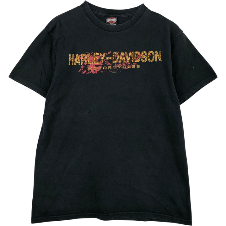 Harley-Davidson Motorcycle Bike T-shirt Made in USA Men's L size cotton black type Vintage Second Hand