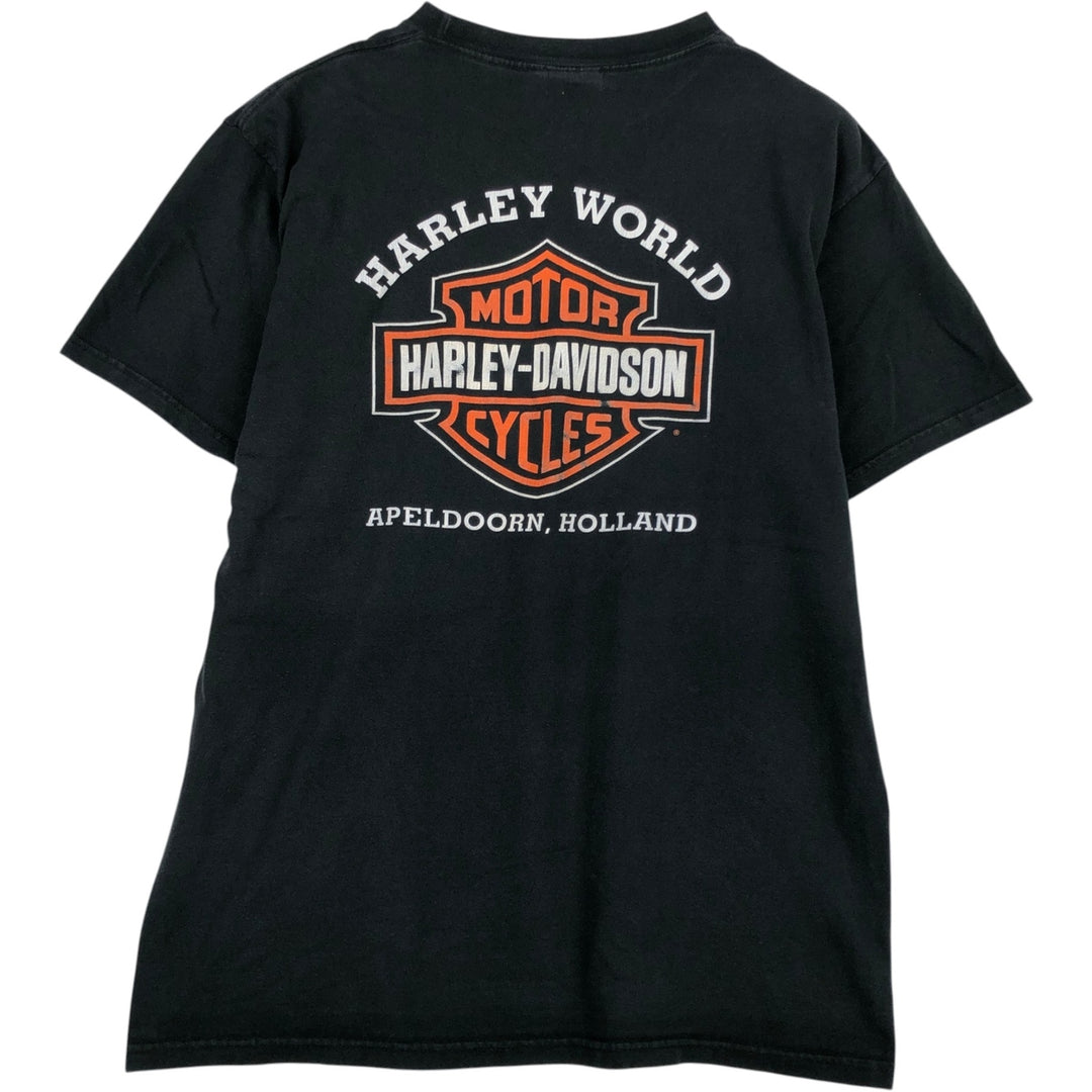 Harley-Davidson Motorcycle Bike T-shirt Made in USA Men's L size cotton black type Vintage Second Hand
