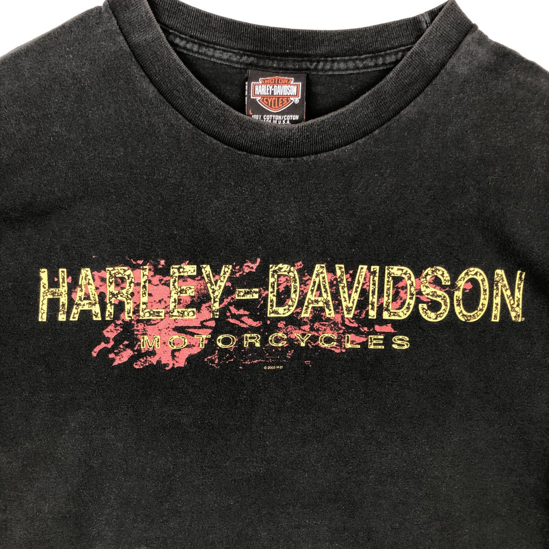 Harley-Davidson Motorcycle Bike T-shirt Made in USA Men's L size cotton black type Vintage Second Hand