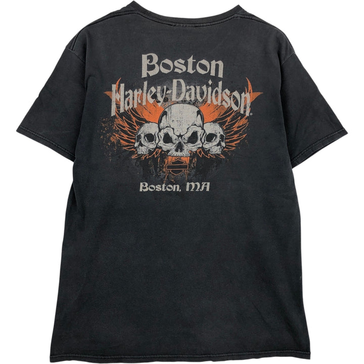 Harley-Davidson Skull Pattern Motorcycle Bike T-shirt Men's L size cotton Charcoal Vintage Second Hand