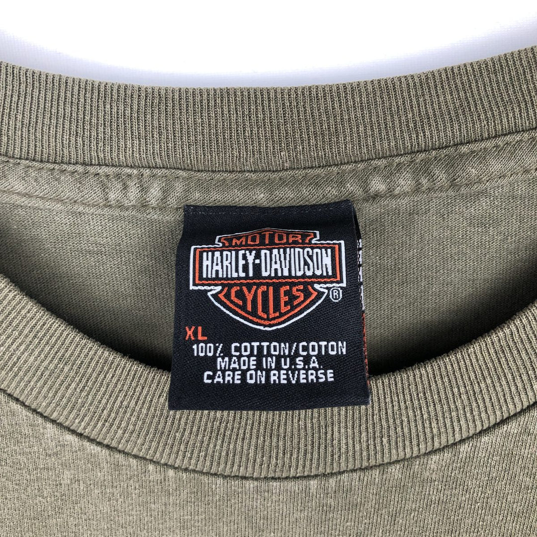00'S Harley-Davidson Motorcycle Bike T-shirt Made in USA Men's XL cotton Khaki type Vintage Second Hand