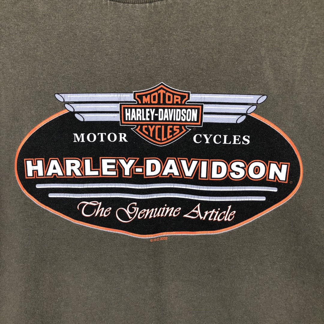 00'S Harley-Davidson Motorcycle Bike T-shirt Made in USA Men's XL cotton Khaki type Vintage Second Hand