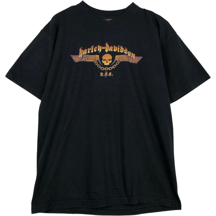 00'S Harley-Davidson Skull Pattern Motorcycle Bike T-shirt Made in USA Men's XL cotton black type Vintage Second Hand