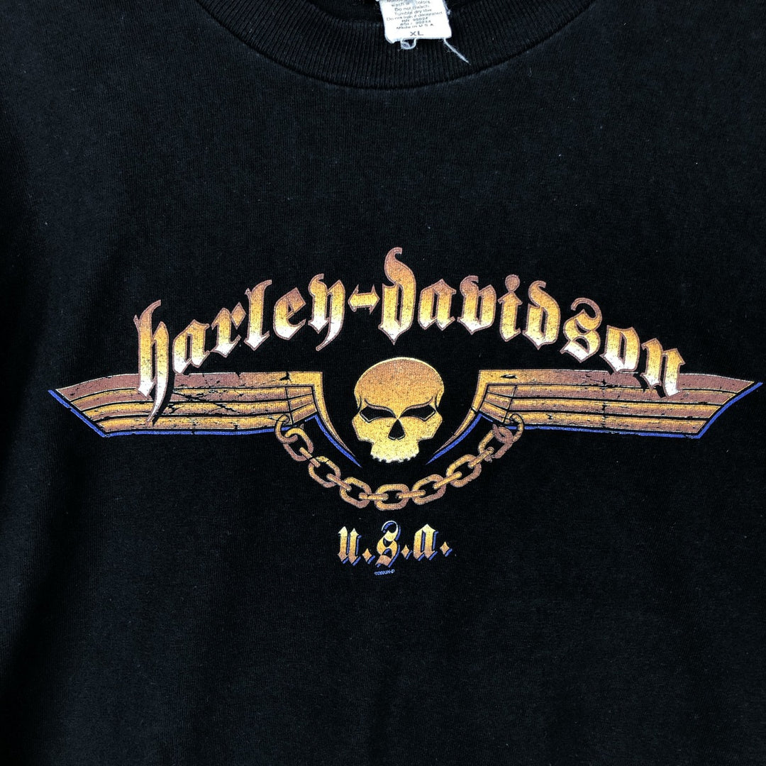 00'S Harley-Davidson Skull Pattern Motorcycle Bike T-shirt Made in USA Men's XL cotton black type Vintage Second Hand