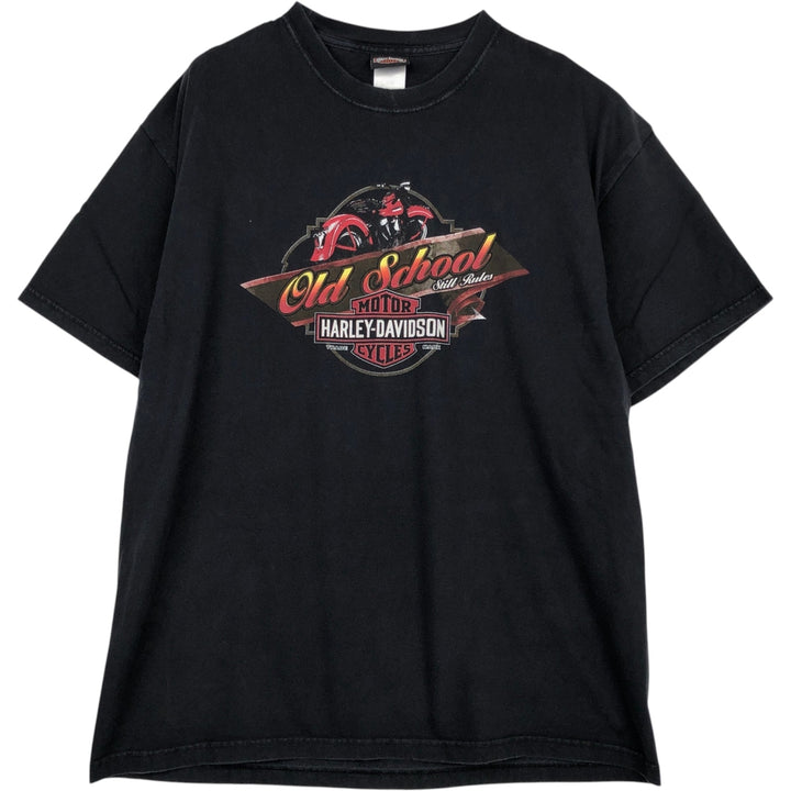 00'S Harley-Davidson Fire Pattern Motorcycle Bike T-Shirt Made in USA Men's XL cotton black type Vintage Second Hand