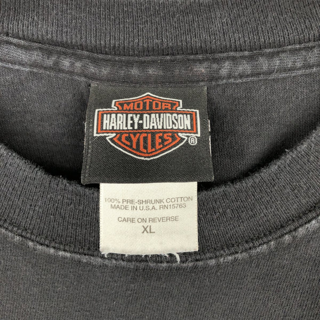 00'S Harley-Davidson Fire Pattern Motorcycle Bike T-Shirt Made in USA Men's XL cotton black type Vintage Second Hand