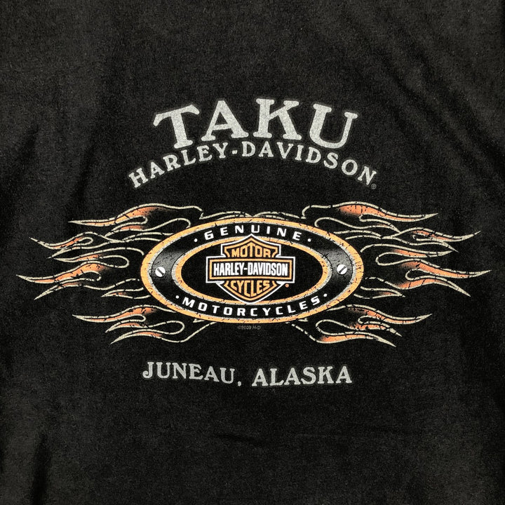 00'S Harley-Davidson Fire Pattern Motorcycle Bike T-Shirt Made in USA Men's XL cotton black type Vintage Second Hand