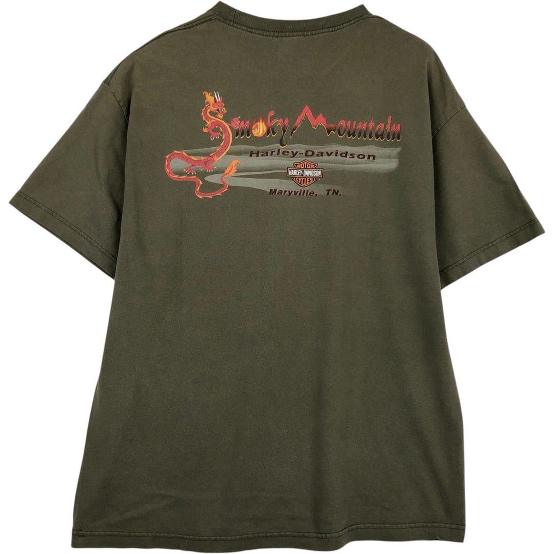 2000'S Harley-Davidson Dragon Pattern Motorcycle T-Shirt, Men's Size XL (approx.) cotton Khaki type Vintage Second Hand