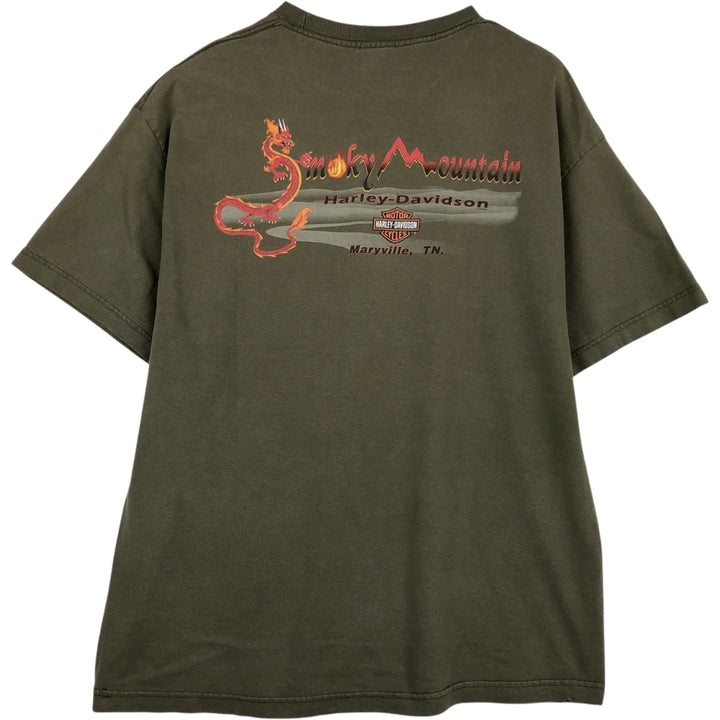 2000'S Harley-Davidson Dragon Pattern Motorcycle T-Shirt, Men's Size XL (approx.) cotton Khaki type Vintage Second Hand