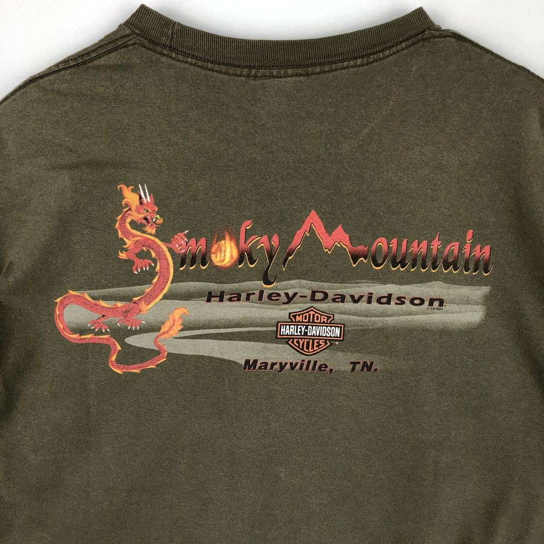 2000'S Harley-Davidson Dragon Pattern Motorcycle T-Shirt, Men's Size XL (approx.) cotton Khaki type Vintage Second Hand