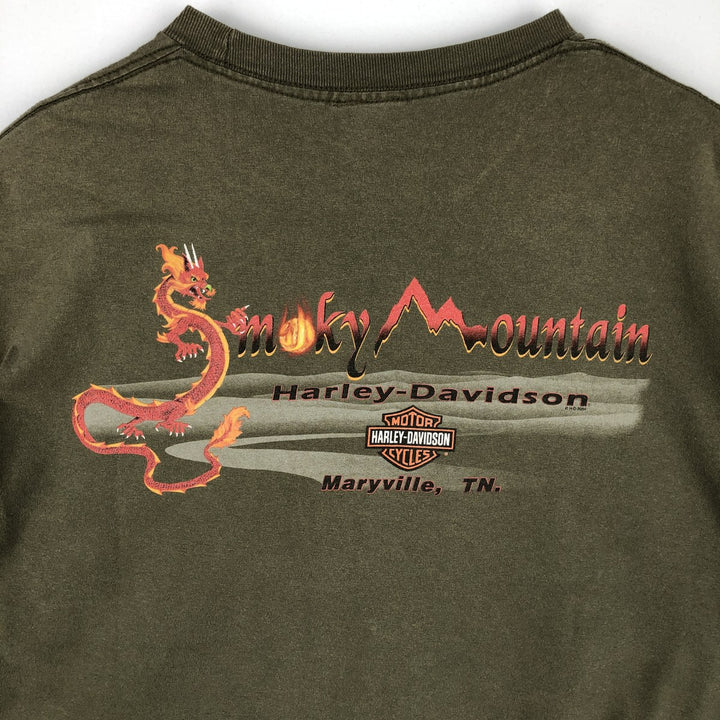 2000'S Harley-Davidson Dragon Pattern Motorcycle T-Shirt, Men's Size XL (approx.) cotton Khaki type Vintage Second Hand