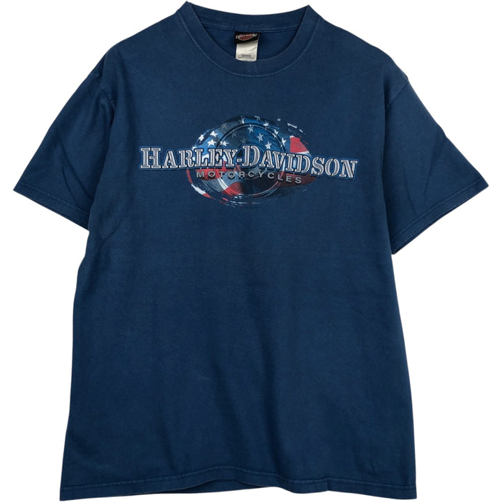 00'S Harley-Davidson Stars and Stripes Motorcycle Bike T-shirt Made in USA Men's L size cotton blue type Vintage Second Hand
