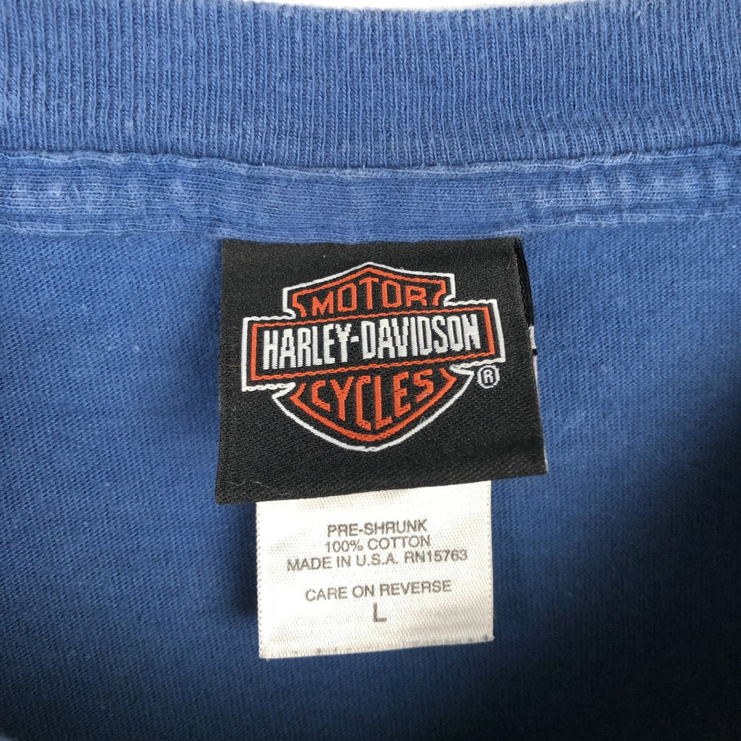 00'S Harley-Davidson Stars and Stripes Motorcycle Bike T-shirt Made in USA Men's L size cotton blue type Vintage Second Hand