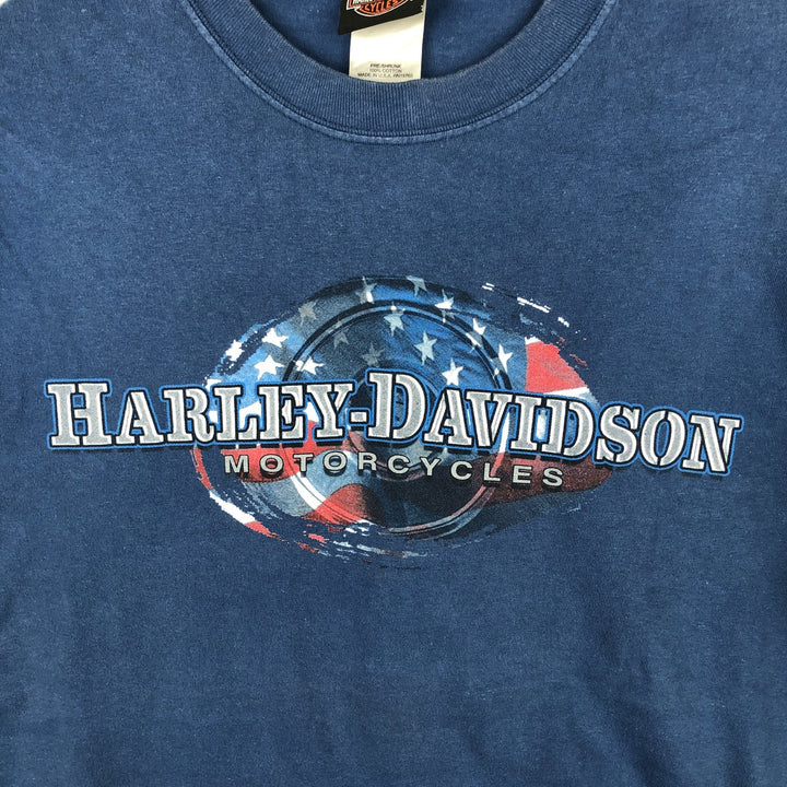 00'S Harley-Davidson Stars and Stripes Motorcycle Bike T-shirt Made in USA Men's L size cotton blue type Vintage Second Hand