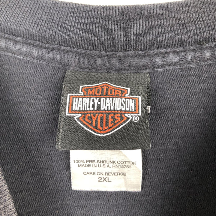 2000'S Harley-Davidson Skull Pattern Fire Pattern Motorcycle T-Shirt, Made in USA, Men's XXL equivalent. cotton black type Vintage Second Hand