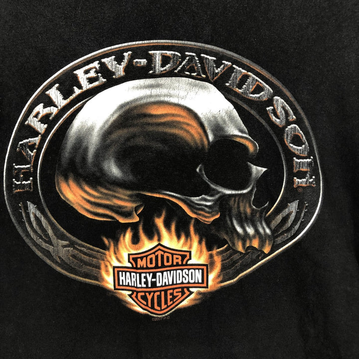 2000'S Harley-Davidson Skull Pattern Fire Pattern Motorcycle T-Shirt, Made in USA, Men's XXL equivalent. cotton black type Vintage Second Hand