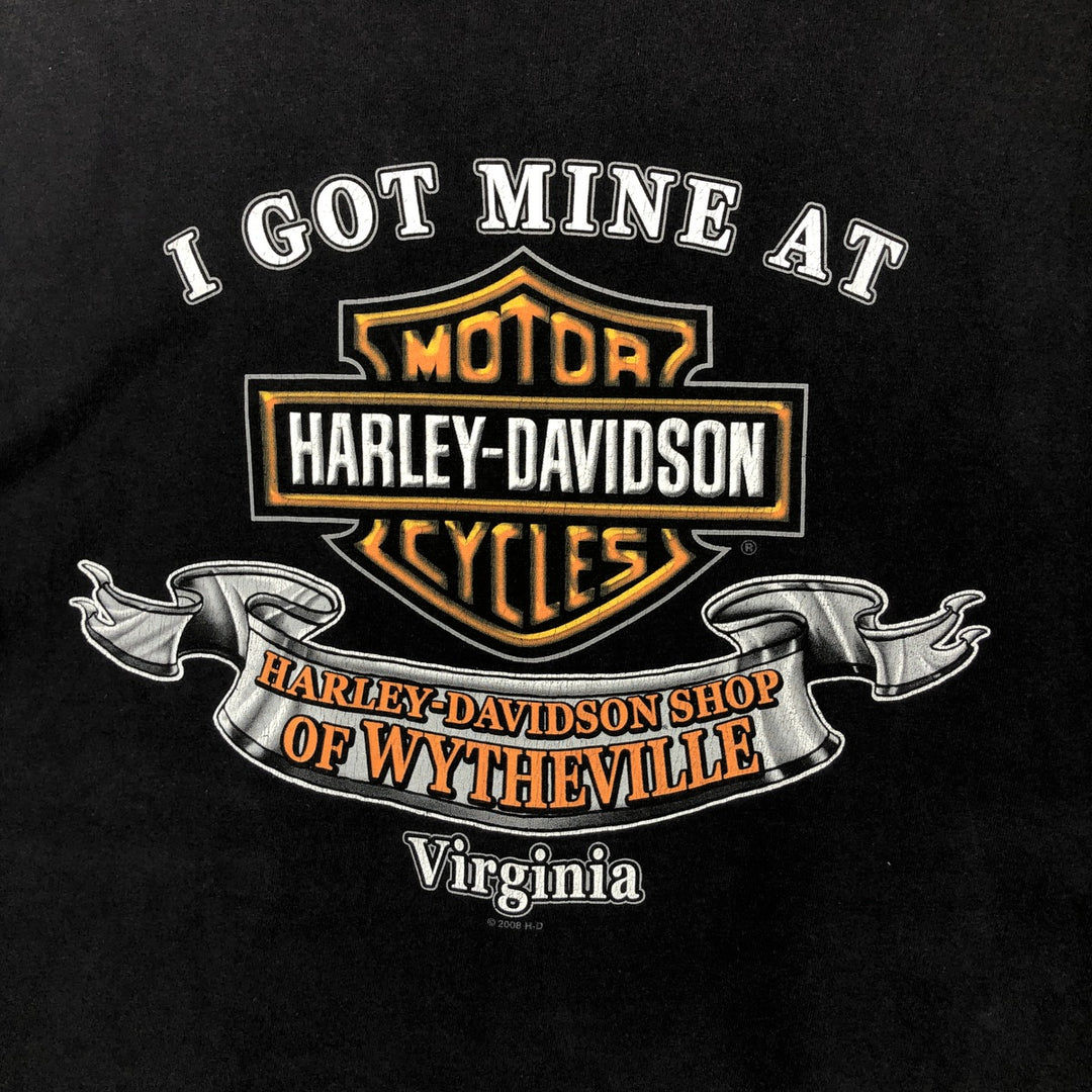 2000'S Harley-Davidson Skull Pattern Fire Pattern Motorcycle T-Shirt, Made in USA, Men's XXL equivalent. cotton black type Vintage Second Hand
