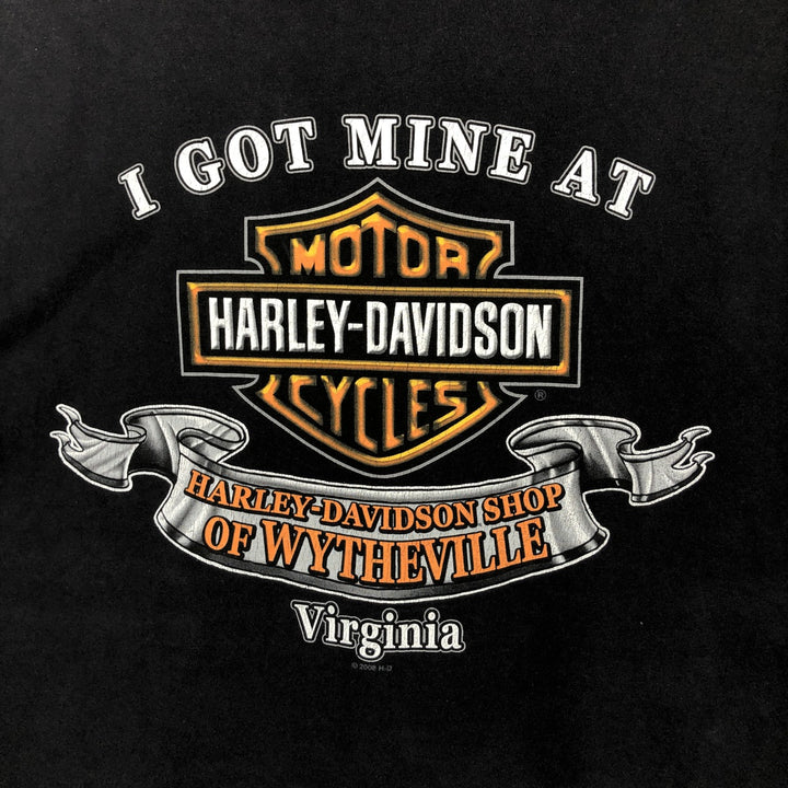 2000'S Harley-Davidson Skull Pattern Fire Pattern Motorcycle T-Shirt, Made in USA, Men's XXL equivalent. cotton black type Vintage Second Hand