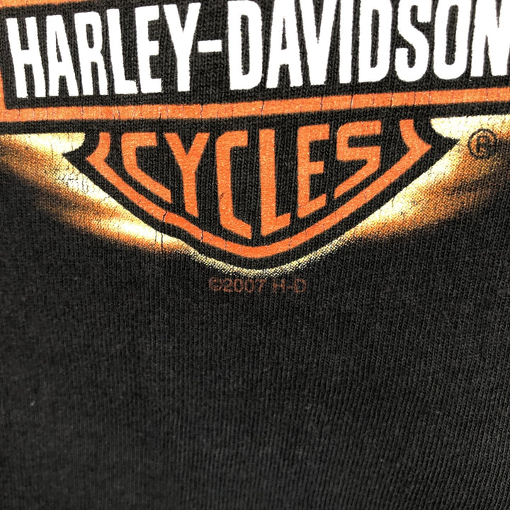 2000'S Harley-Davidson Skull Pattern Fire Pattern Motorcycle T-Shirt, Made in USA, Men's XXL equivalent. cotton black type Vintage Second Hand