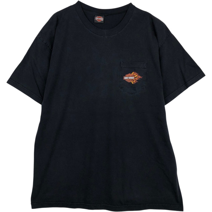 00'S Harley Davidson Eagle Pattern Fire Pattern Motorcycle Bike T-shirt Men's XL size unclear black type Vintage Second Hand