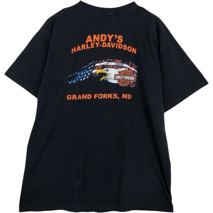 00'S Harley Davidson Eagle Pattern Fire Pattern Motorcycle Bike T-shirt Men's XL size unclear black type Vintage Second Hand