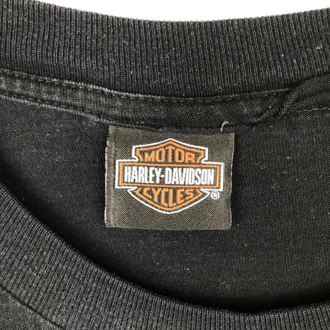 00'S Harley Davidson Eagle Pattern Fire Pattern Motorcycle Bike T-shirt Men's XL size unclear black type Vintage Second Hand