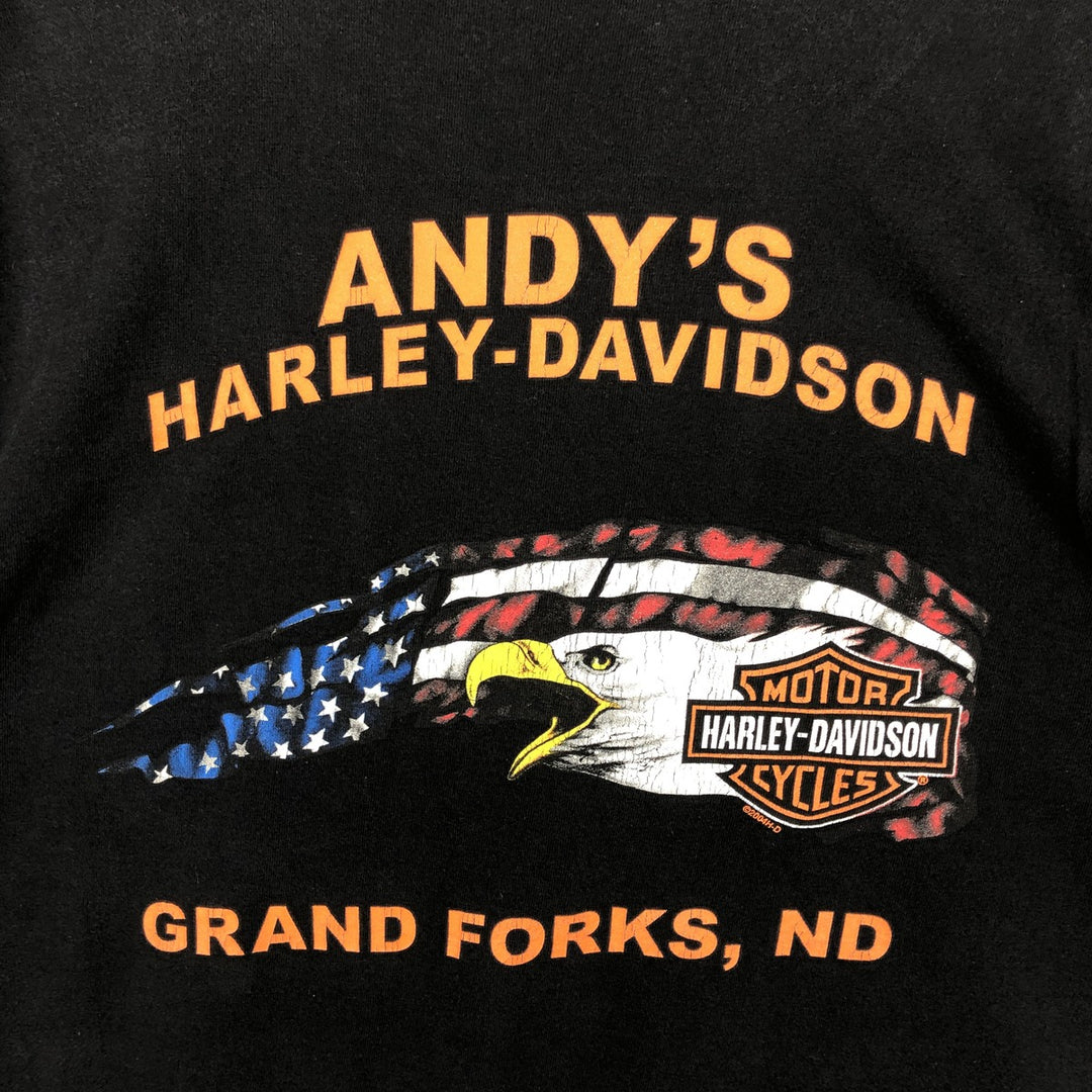 00'S Harley Davidson Eagle Pattern Fire Pattern Motorcycle Bike T-shirt Men's XL size unclear black type Vintage Second Hand