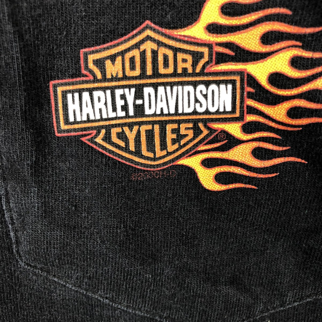 00'S Harley Davidson Eagle Pattern Fire Pattern Motorcycle Bike T-shirt Men's XL size unclear black type Vintage Second Hand