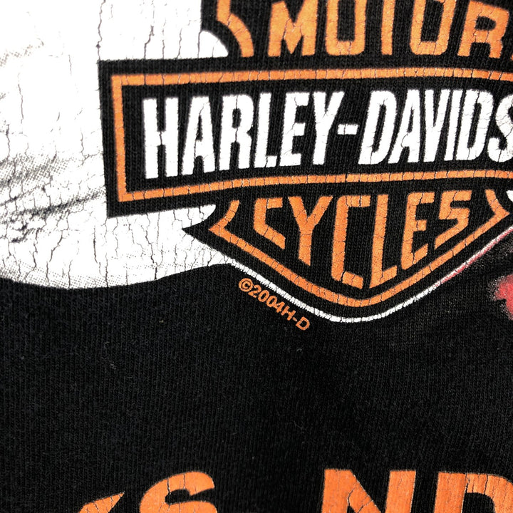 00'S Harley Davidson Eagle Pattern Fire Pattern Motorcycle Bike T-shirt Men's XL size unclear black type Vintage Second Hand
