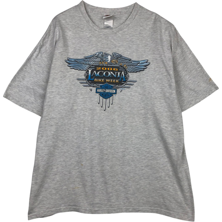 00'S Harley-Davidson Eagle Pattern Motorcycle Bike T-shirt Made in USA Men's XXL cotton pale white type Vintage Second Hand