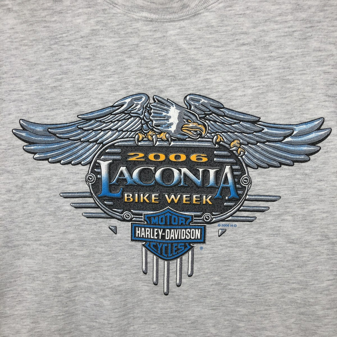 00'S Harley-Davidson Eagle Pattern Motorcycle Bike T-shirt Made in USA Men's XXL cotton pale white type Vintage Second Hand