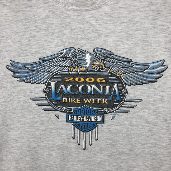 00'S Harley-Davidson Eagle Pattern Motorcycle Bike T-shirt Made in USA Men's XXL cotton pale white type Vintage Second Hand