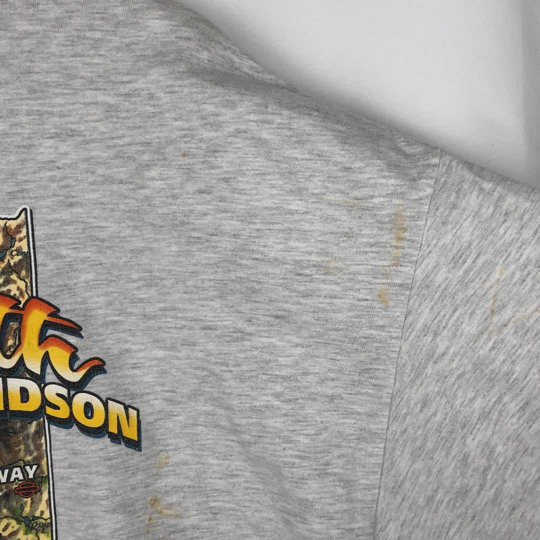 00'S Harley-Davidson Eagle Pattern Motorcycle Bike T-shirt Made in USA Men's XXL cotton pale white type Vintage Second Hand