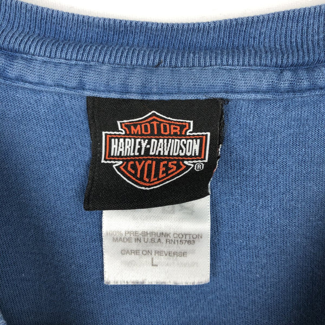 Harley-Davidson Motorcycle Bike T-shirt Made in USA Men's L size cotton Blue type light blue Vintage Second Hand
