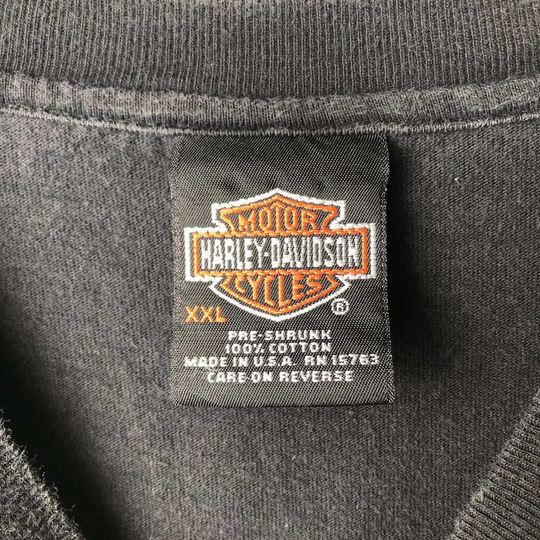 2000'S Harley-Davidson American flag pattern motorcycle bike t-shirt, made in USA, men's size XXL equivalent. cotton black type Vintage Second Hand