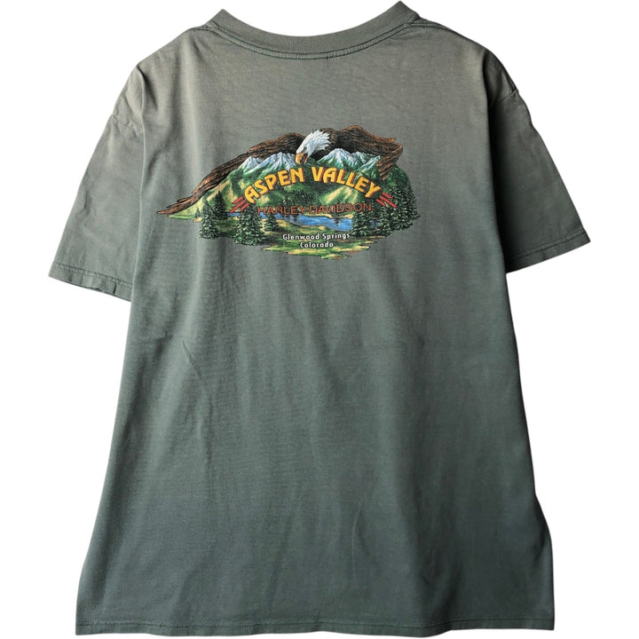 00'S Harley-Davidson Eagle Pattern Motorcycle Bike T-shirt Made in USA Men's XL cotton Blue type light blue Vintage Second Hand