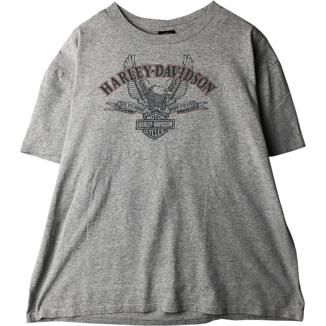 00'S Harley-Davidson Eagle Pattern Motorcycle Bike T-shirt Men's XXL cotton gray type Vintage Second Hand