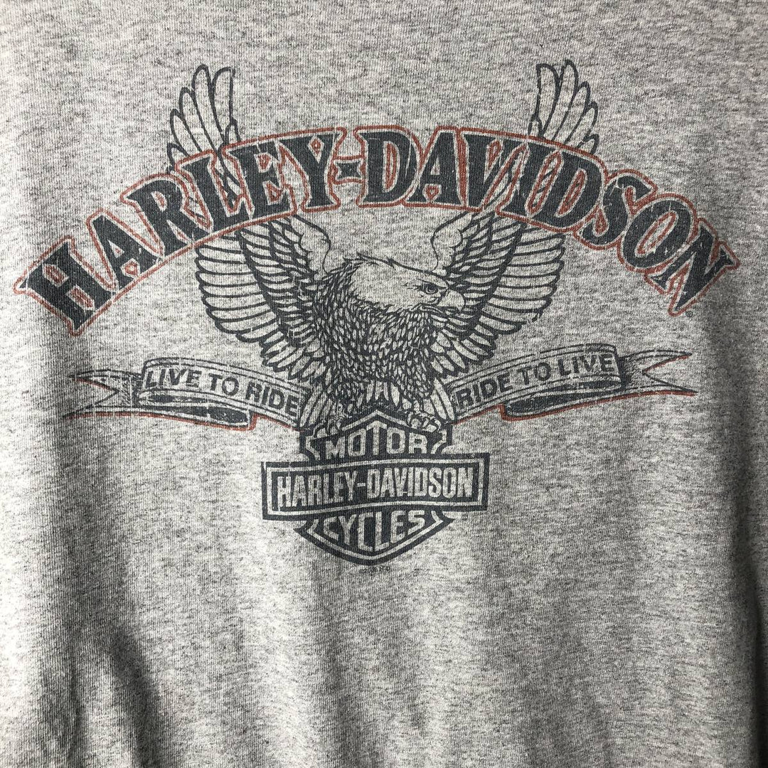 00'S Harley-Davidson Eagle Pattern Motorcycle Bike T-shirt Men's XXL cotton gray type Vintage Second Hand