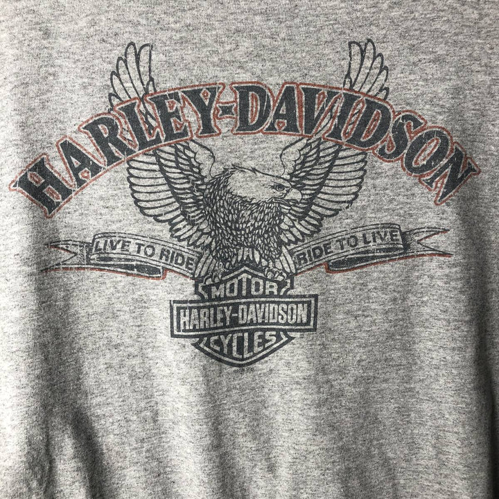 00'S Harley-Davidson Eagle Pattern Motorcycle Bike T-shirt Men's XXL cotton gray type Vintage Second Hand