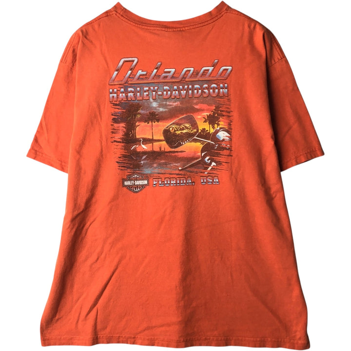 00'S Harley-Davidson Motorcycle Bike T-shirt Made in USA Men's XXL cotton orange type Vintage Second Hand