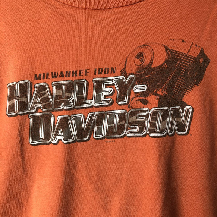 00'S Harley-Davidson Motorcycle Bike T-shirt Made in USA Men's XXL cotton orange type Vintage Second Hand