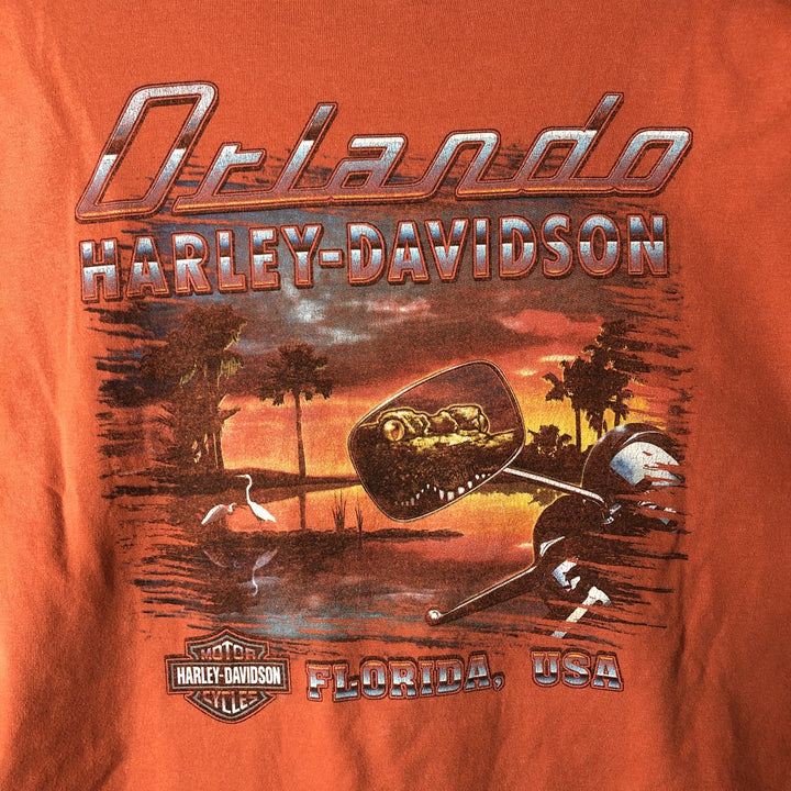 00'S Harley-Davidson Motorcycle Bike T-shirt Made in USA Men's XXL cotton orange type Vintage Second Hand