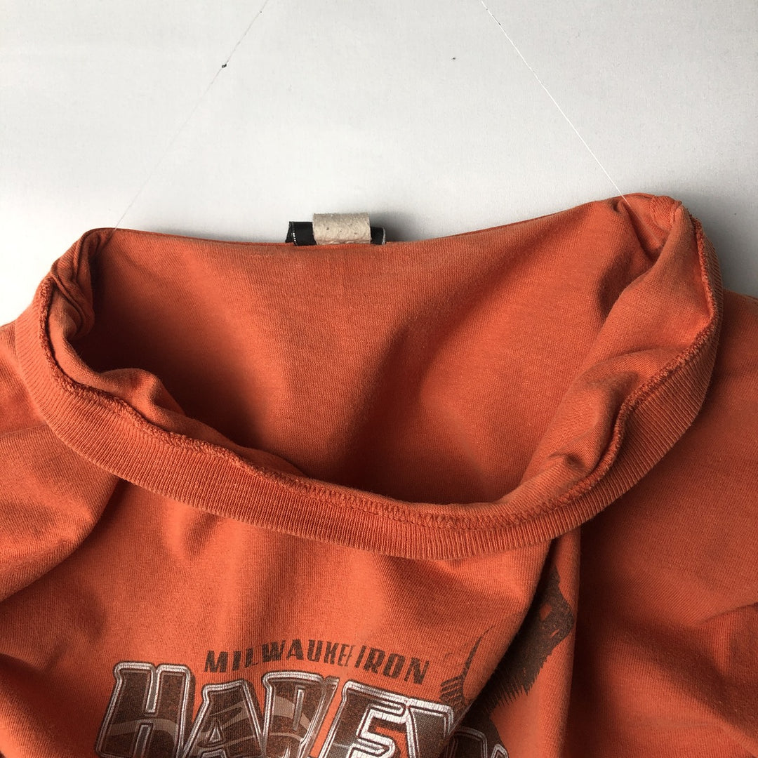 00'S Harley-Davidson Motorcycle Bike T-shirt Made in USA Men's XXL cotton orange type Vintage Second Hand