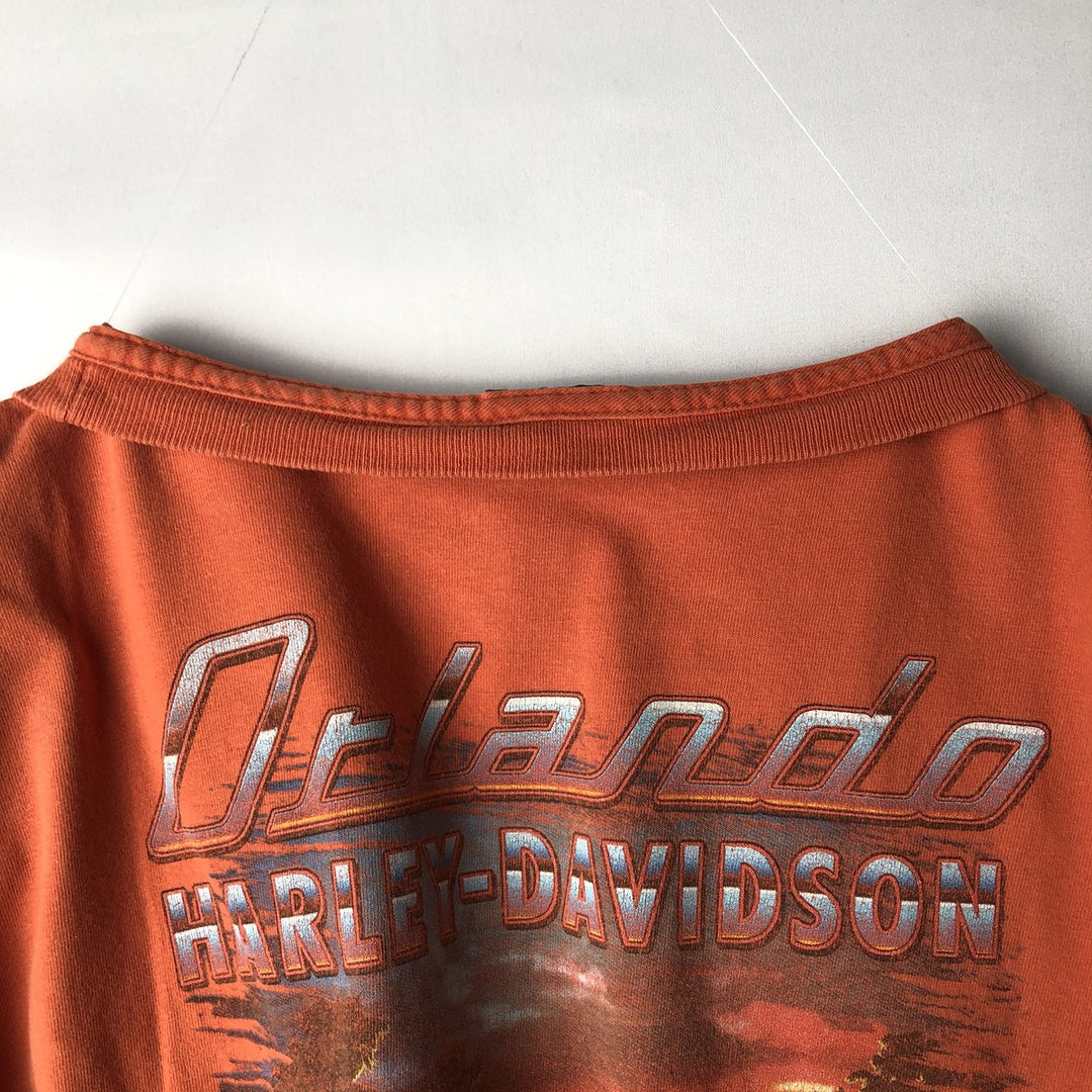 00'S Harley-Davidson Motorcycle Bike T-shirt Made in USA Men's XXL cotton orange type Vintage Second Hand