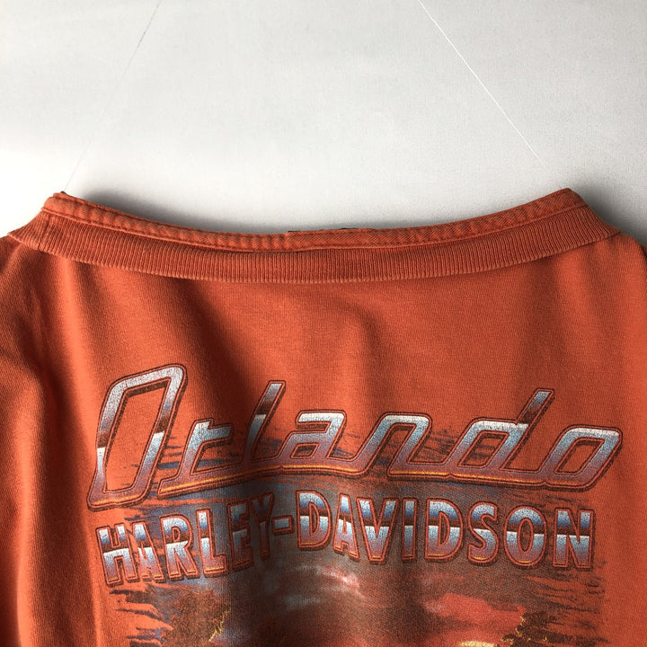 00'S Harley-Davidson Motorcycle Bike T-shirt Made in USA Men's XXL cotton orange type Vintage Second Hand