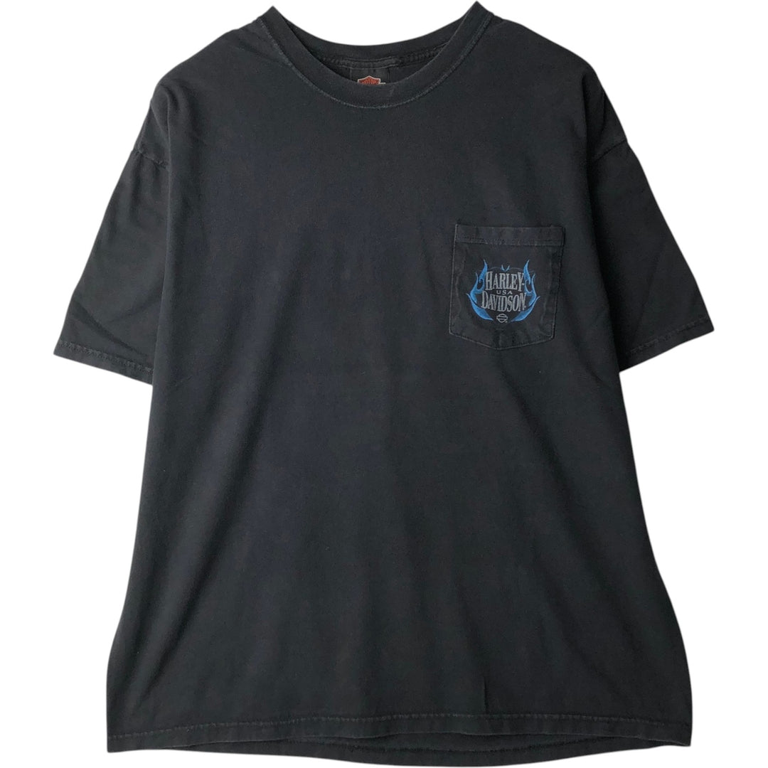 Harley-Davidson Checker Flag Motorcycle T-Shirt, Made in USA, Men's Size XL (approx.) cotton black type Vintage Second Hand