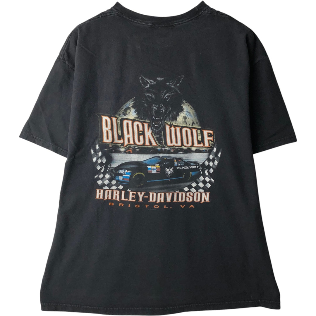 Harley-Davidson Checker Flag Motorcycle T-Shirt, Made in USA, Men's Size XL (approx.) cotton black type Vintage Second Hand