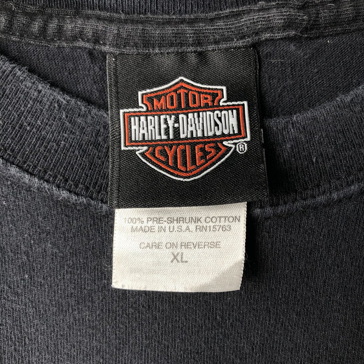 Harley-Davidson Checker Flag Motorcycle T-Shirt, Made in USA, Men's Size XL (approx.) cotton black type Vintage Second Hand
