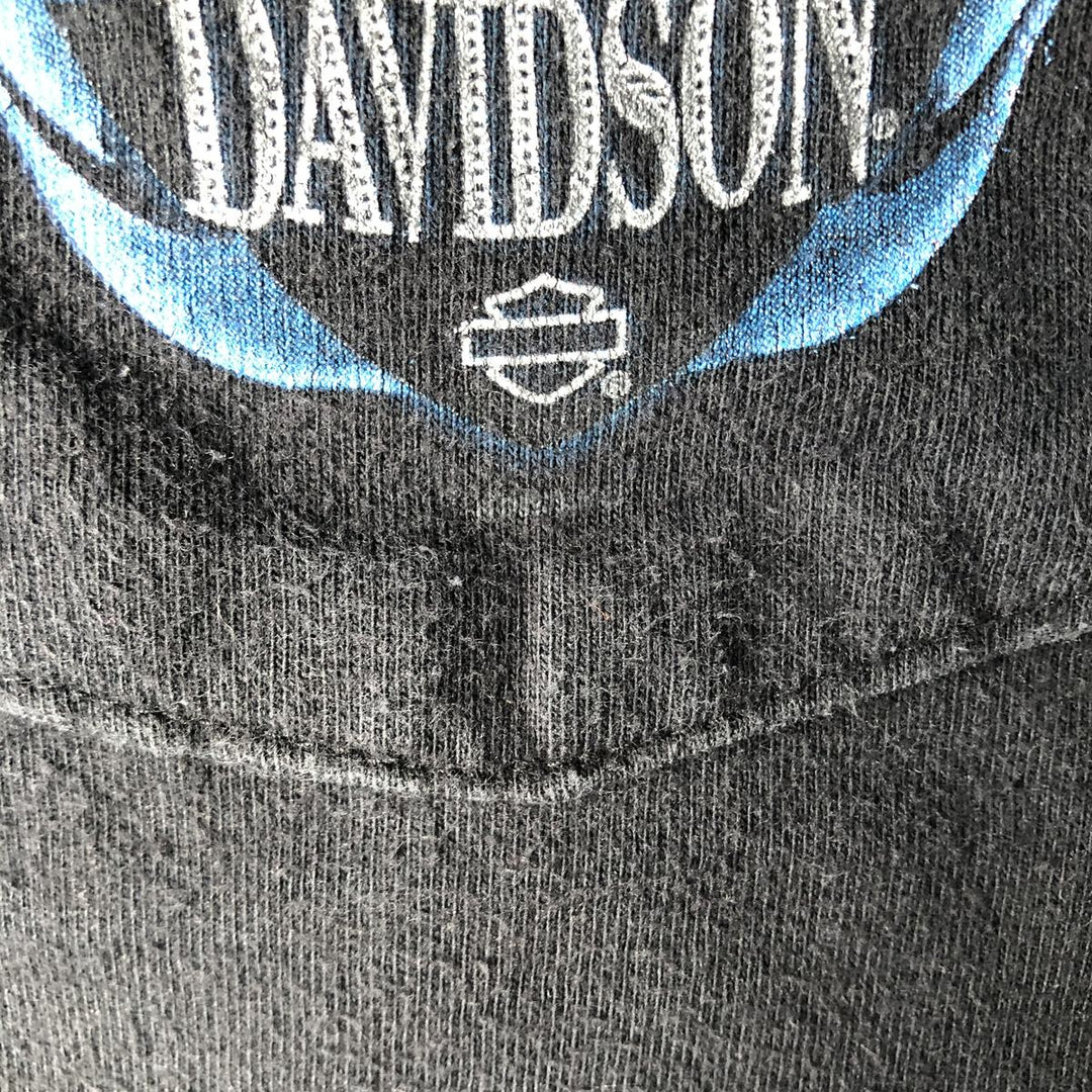 Harley-Davidson Checker Flag Motorcycle T-Shirt, Made in USA, Men's Size XL (approx.) cotton black type Vintage Second Hand